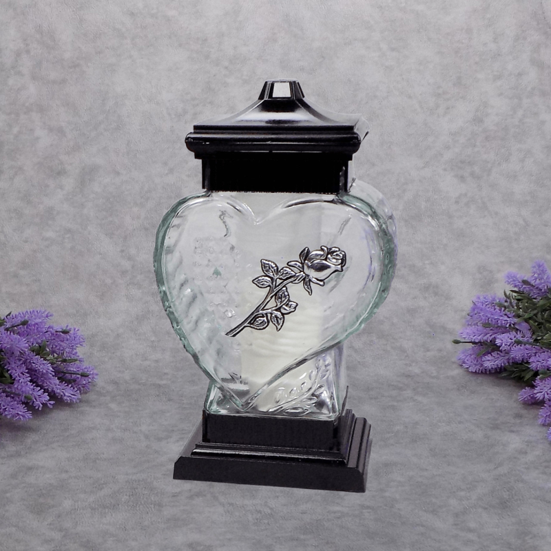 Лампадка скляна серце срібляста троянда LC6 20ч Лампадка скляна серце срібляста троянда LC6 20ч