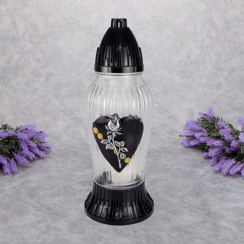 Лампадка скляна з серцем та трояндою LP229 Ozdoba 33год Лампадка скляна з серцем та трояндою LP229 Ozdoba 33год