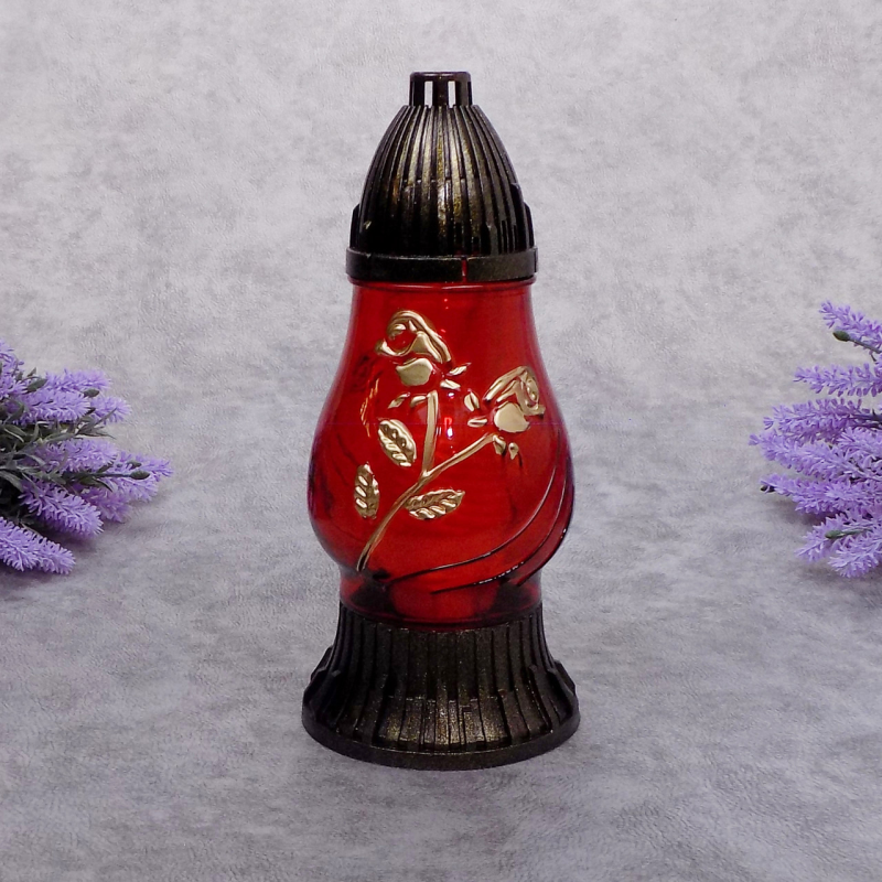 Лампадка скляна з квітковим орнаментом LP200 червона