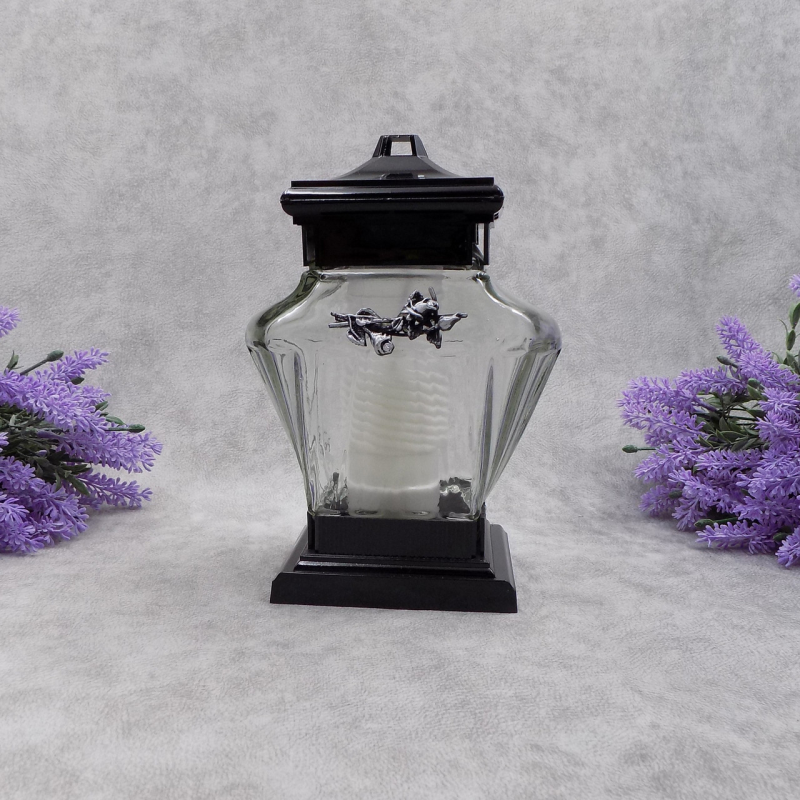 Лампадка скляна зі сріблястою трояндою LC3 Urna 20год Лампадка скляна зі сріблястою трояндою LC3 Urna 20год