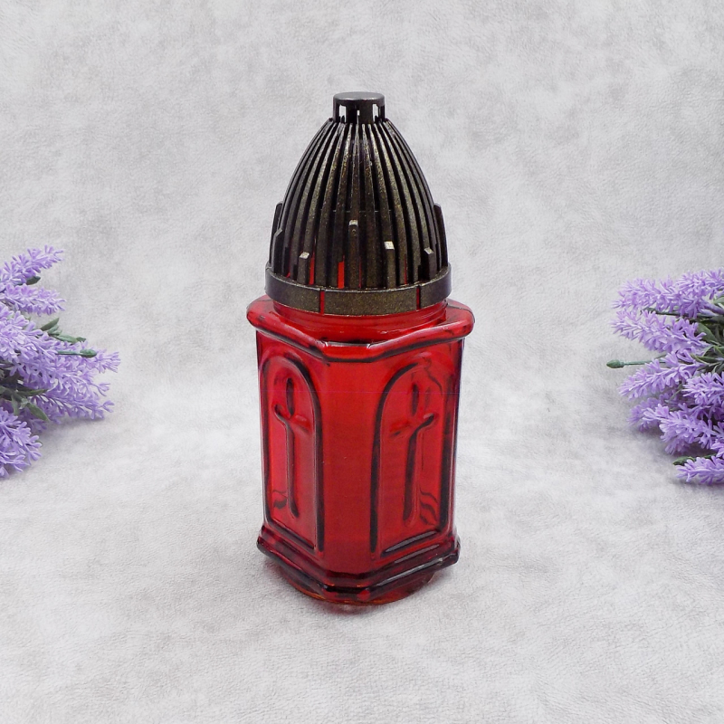 Лампадка скляна рельєфна червона LP58 23год