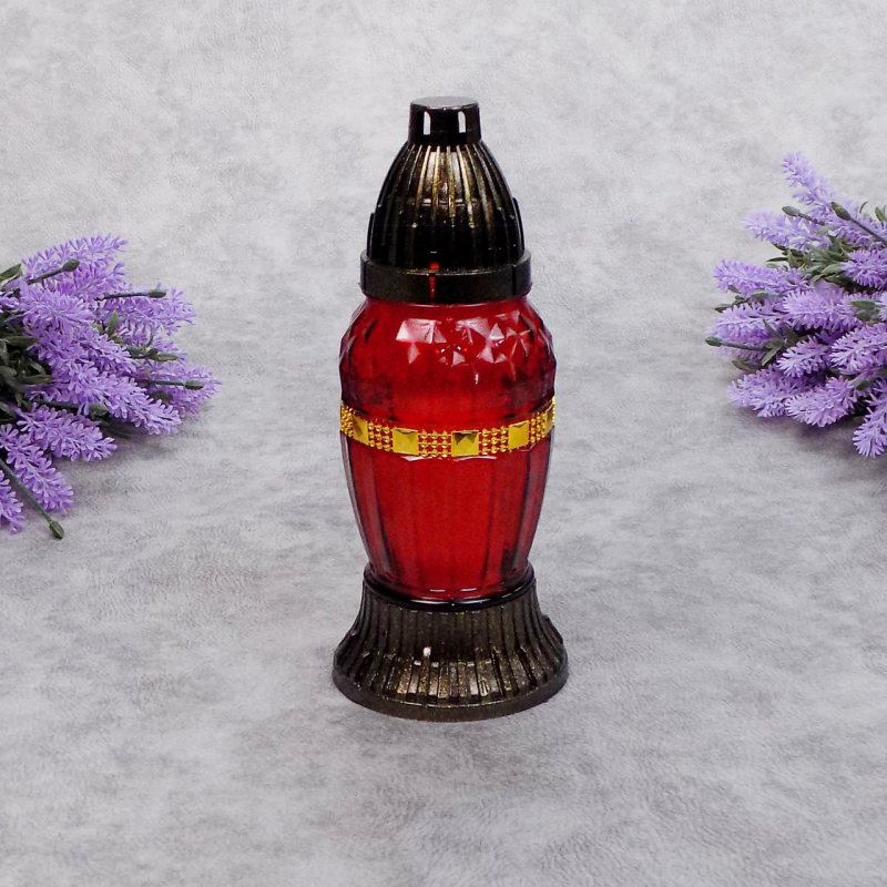 Лампадка скляна червона з золотим декором LP30U 14год Лампадка скляна червона з золотим декором LP30U 14год