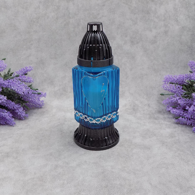 Лампадка скляна із серцем блакитна T31U 14год Лампадка скляна із серцем блакитна T31U 14год