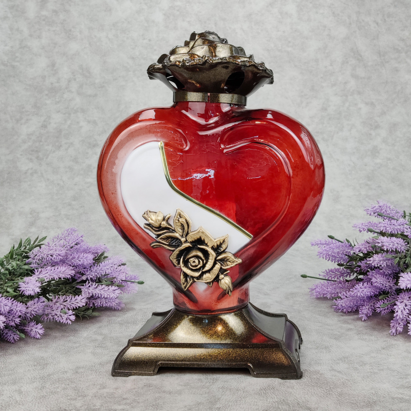 Лампадка скляна велика червона з аплікацією Serce Ornament 45год