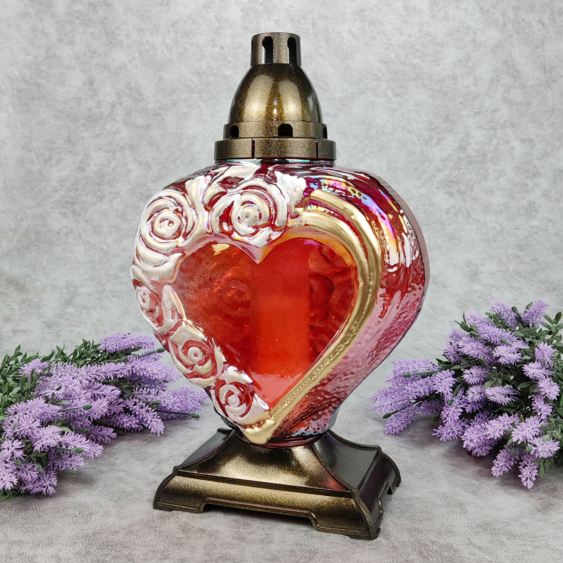 Лампадка скляна велика серце Serce Roza червоне 33год Лампадка скляна велика серце Serce Roza червоне 33год