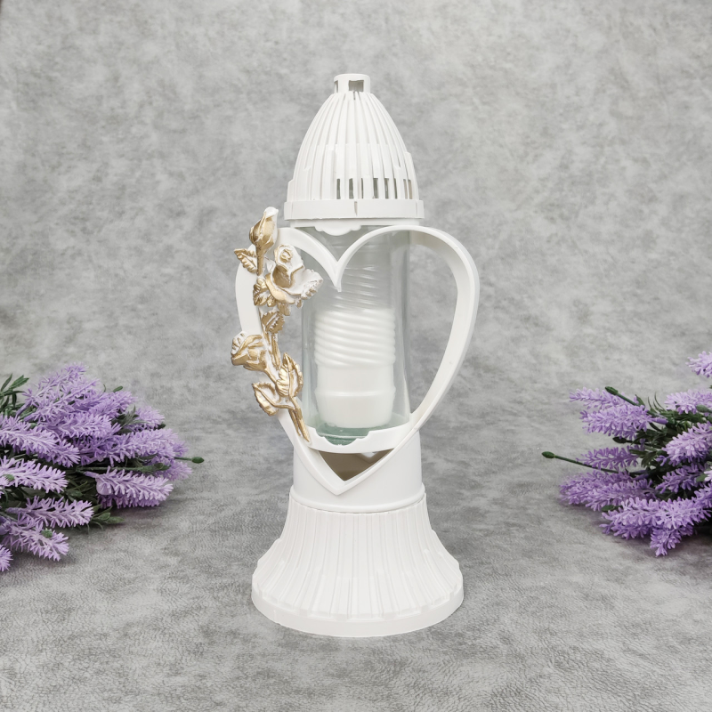 Лампадка середня Пам’ять у серці 3D біла з золотистою трояндою Лампадка середня Пам’ять у серці 3D біла з золотистою трояндою