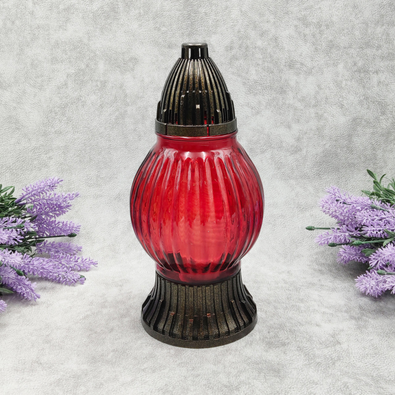 Лампадка скляна середня рельєфна LP492 Червона 20год Лампадка скляна середня рельєфна LP492 Червона 20год