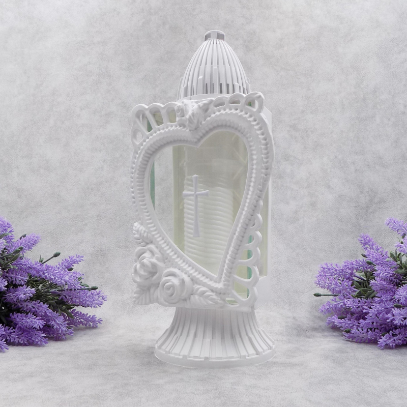 Лампадка капличка середня біла з серцем Glass Art 33год Лампадка капличка середня біла з серцем Glass Art 33год