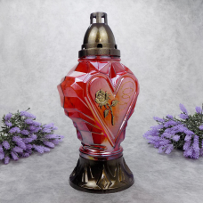 Лампадка велика скляна Серце діамант червона