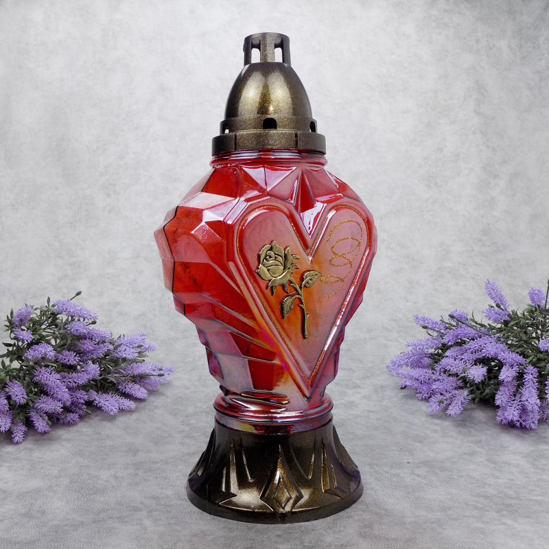 Лампадка велика скляна Серце діамант червона Лампадка велика скляна Серце діамант червона