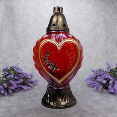 Лампадка велика скляна серце вінок червона