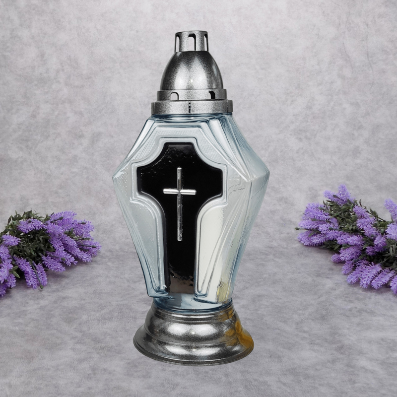 Лампадка скляна велика з хрестом LPD Хрест 64год чорна Лампадка скляна велика з хрестом LPD Хрест 64год чорна