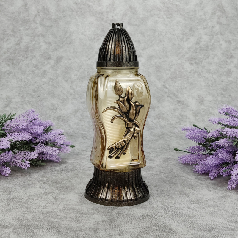 Лампадка скляна середня з аплікацією квіти LP437 Apl 20 год Лампадка скляна середня з аплікацією квіти LP437 Apl 20 год