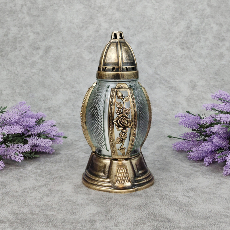 Лампадка скляна середня в ажурному оздобленні бронзова 456P