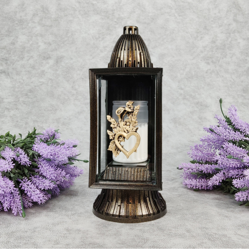 Лампадка середня бронзова аплікація із серцем GlassArt Km 14год Лампадка середня бронзова аплікація із серцем GlassArt Km 14год