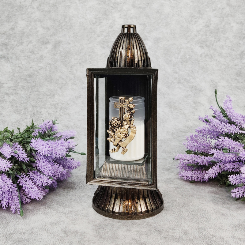 Лампадка середня бронзова аплікація із хрестом GlassArt Km 14год Лампадка середня бронзова аплікація із хрестом GlassArt Km 14год