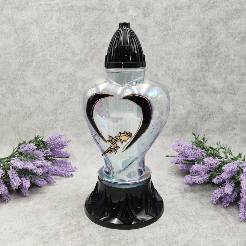 Лампадка скляна велика серце з трояндою Lampion Серце Живиця прозора 45 год Лампадка скляна велика серце з трояндою Lampion Серце Живиця прозора 45 год