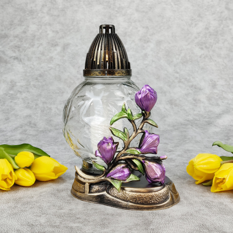 Лампадка скляна середня куля з аплікацією крокуси 20год Лампадка скляна середня куля з аплікацією крокуси 20год
