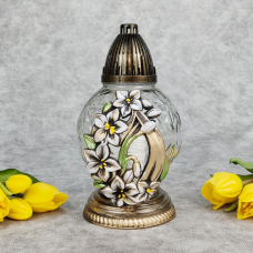 Лампадка скляна середня куля з аплікацією проліски 20год