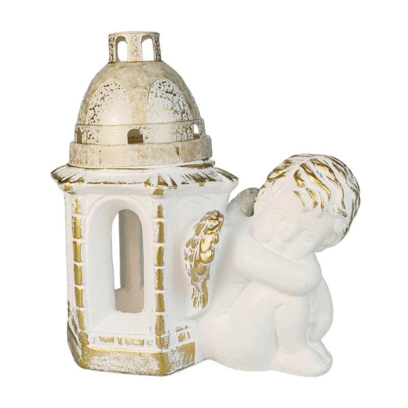 Гіпсова статуетка з лампадкою біла “Ангел скорботи“ 23см