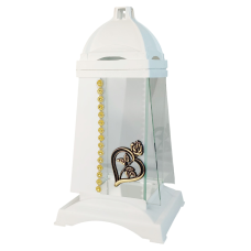 Лампадка середня біла з золотистою аплікацією серце