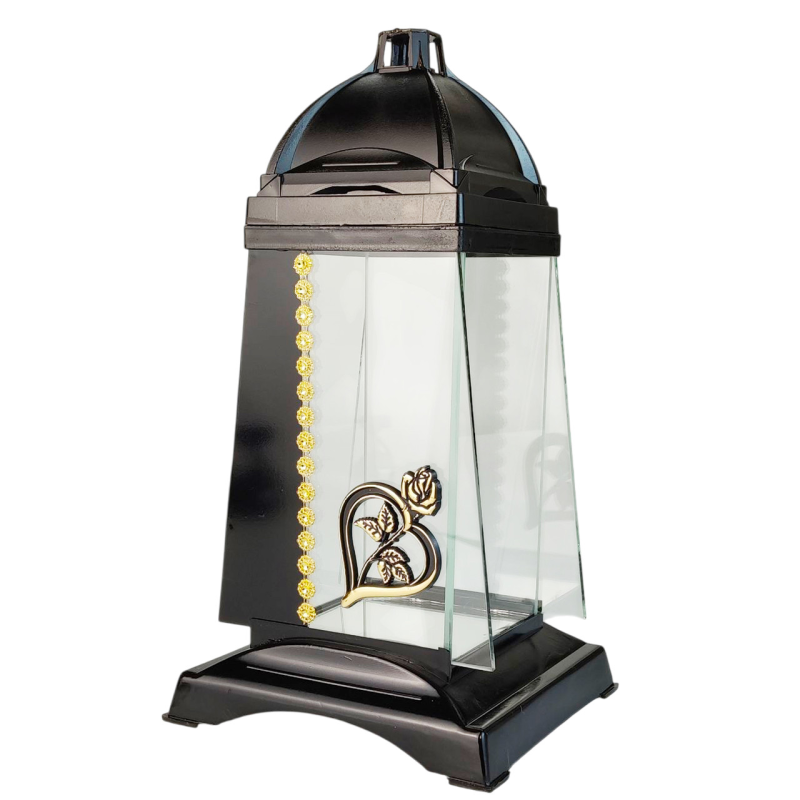 Лампадка середня чорна з аплікацією серце золотисте Лампадка середня чорна з аплікацією серце золотисте