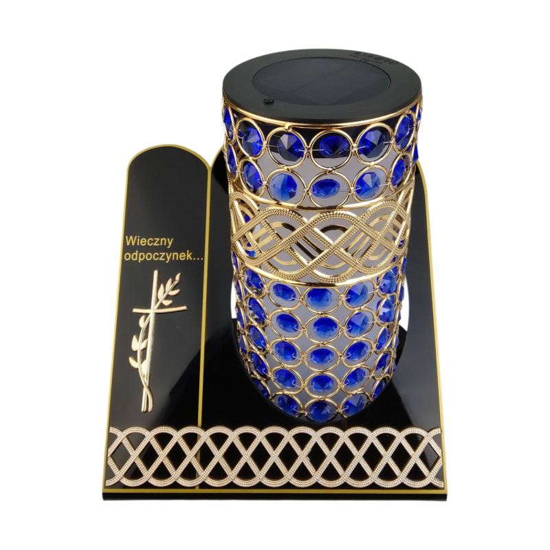 Лампадка велика ажурна золотиста на сонячній батареї Witraz Vip Gold Blue