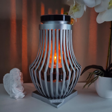 Лампадка на сонячній батареї велика ажурна Atena срібляста