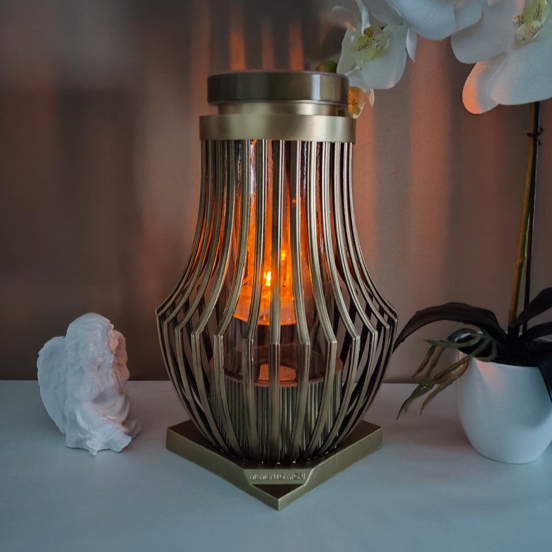 Лампадка на сонячній батареї велика ажурна Atena Золотистий