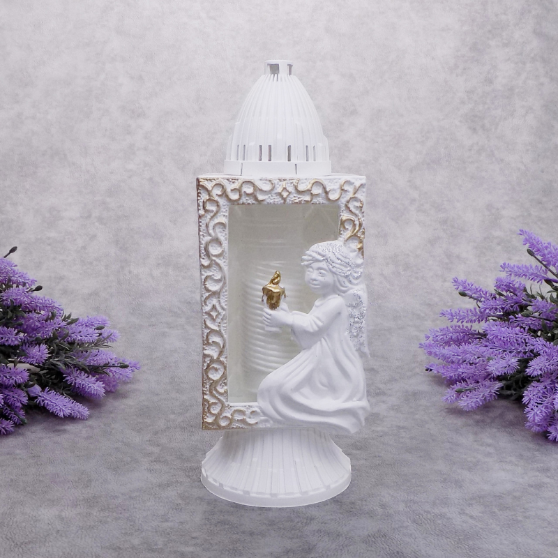 Лампадка капличка середня біла з ангелом Glass Art 33год Лампадка капличка середня біла з ангелом Glass Art 33год