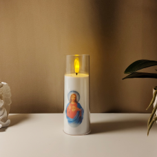 Свічка Led у прозорому циліндрі із зображенням Ісуса Христа Sunlight 15см
