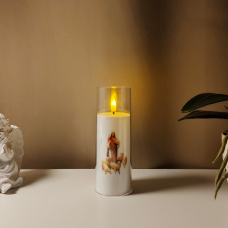 Свічка Led у прозорому циліндрі із зображенням Ісус Добрий Пастир Sunlight 15 см