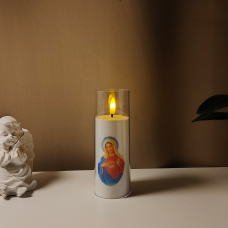 Свічка Led у прозорому циліндрі із зображенням Серце Діви Марії Sunlight 15 см