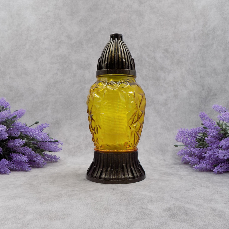 Лампадка скляна середня ребриста жовта LP48 20год