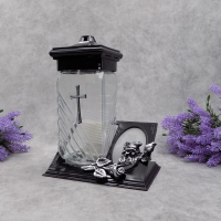 Лампадка скляна середня срібляста троянда LC222 tabliczka