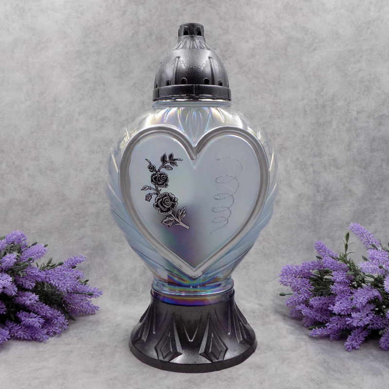 Лампадка велика скляна серце вінок срібляста Лампадка велика скляна серце вінок срібляста