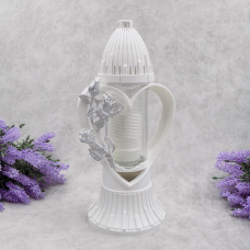 Лампадка середня Пам’ять у серці 3D біла зі сріблястою трояндою