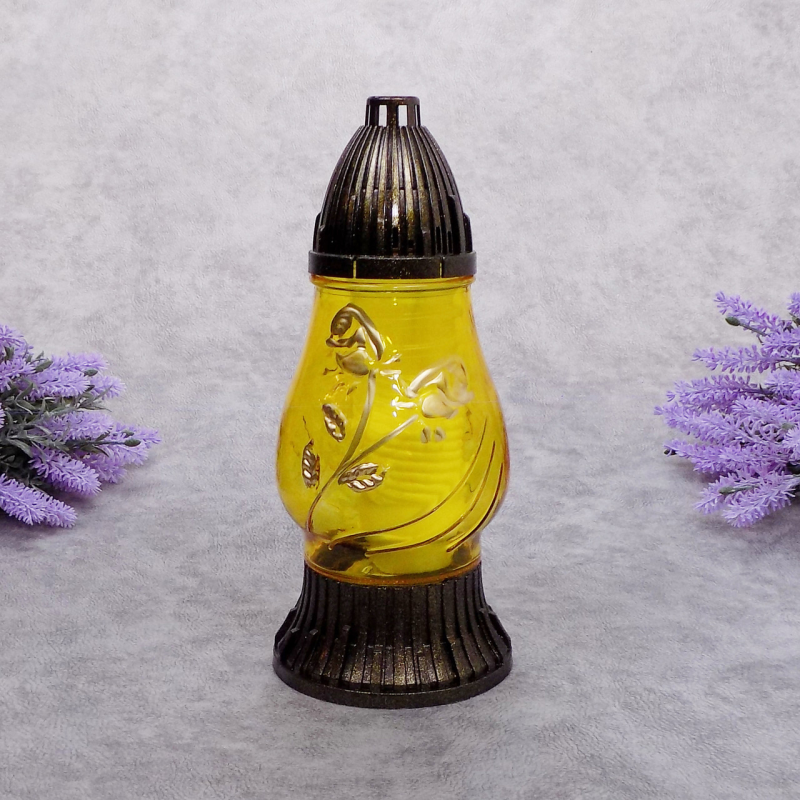 Лампадка скляна з квітковим орнаментом LP200 жовта