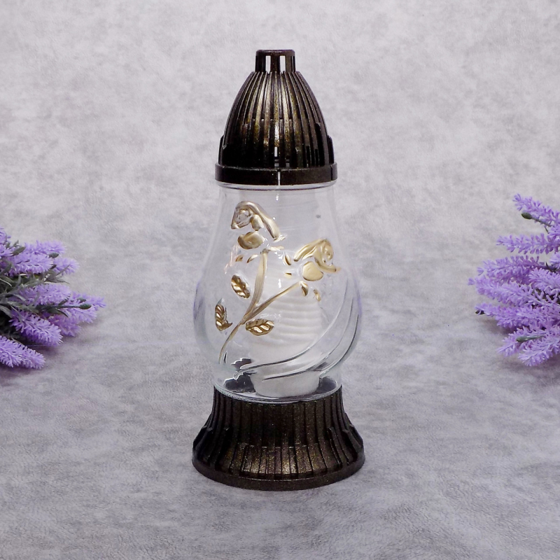 Лампадка скляна з квітковим орнаментом LP200 прозора Gold Лампадка скляна з квітковим орнаментом LP200 прозора Gold